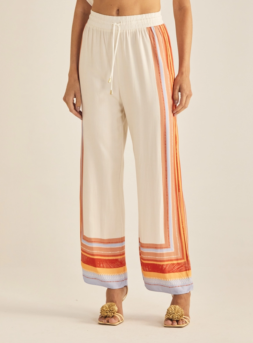 Calça Feminina Pantalona Com Cós Ajustável Estampados 2