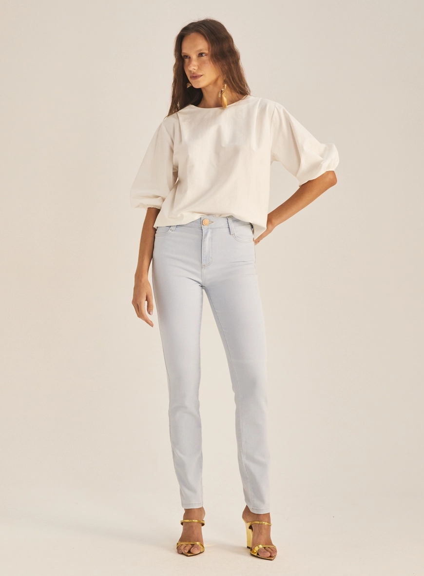 Calça Jeans Feminina Skinny Délavé Cintura Alta Índigo 1