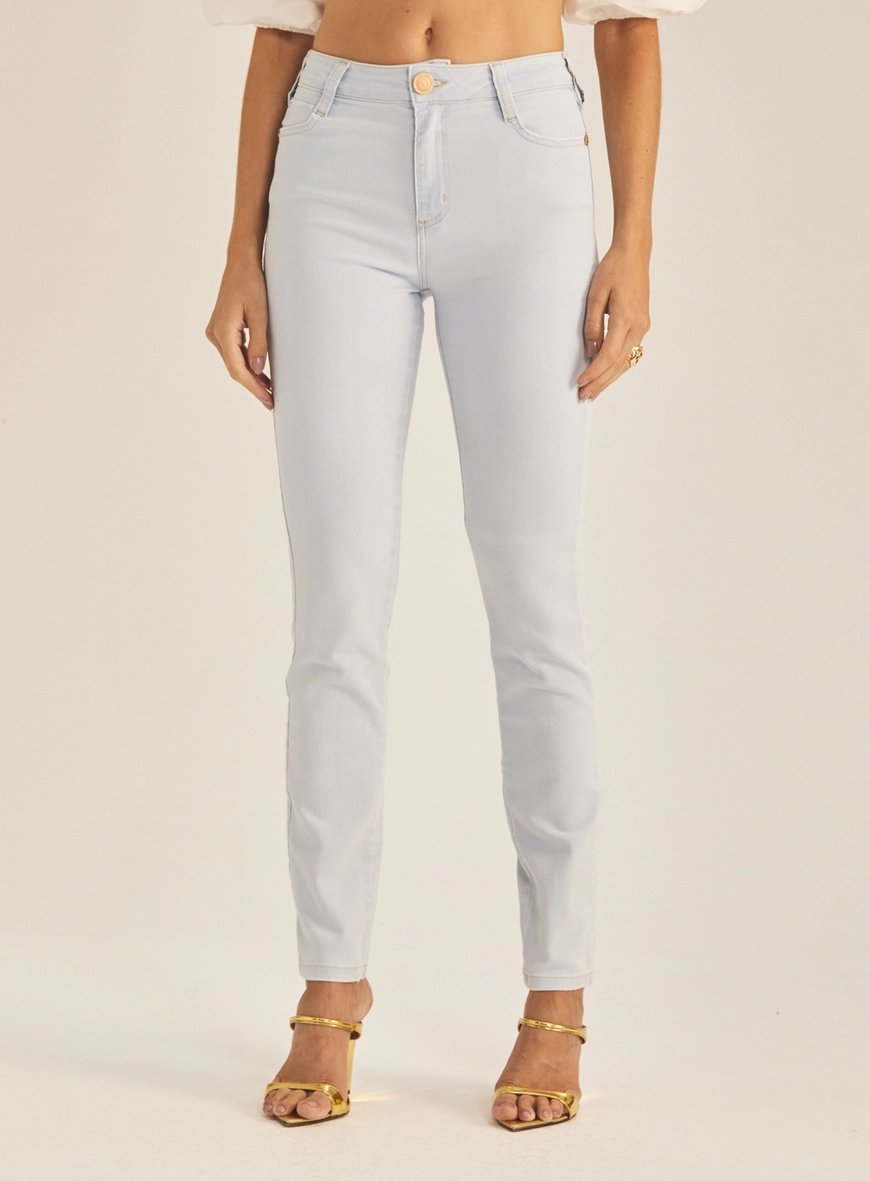 Calça Jeans Feminina Skinny Délavé Cintura Alta Índigo 2