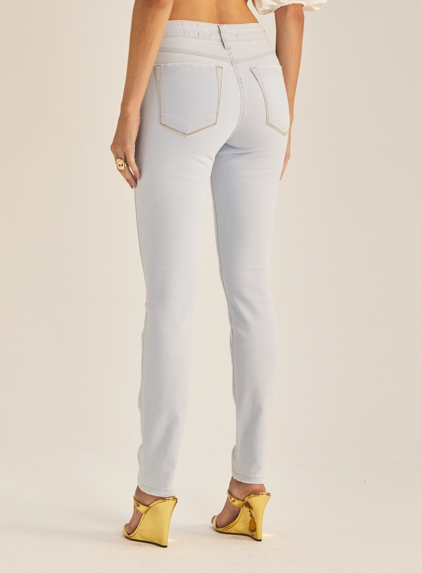 Calça Jeans Feminina Skinny Délavé Cintura Alta Índigo 4