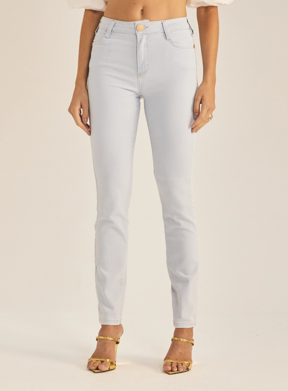 Calça Jeans Feminina Skinny Délavé Cintura Alta Índigo 2