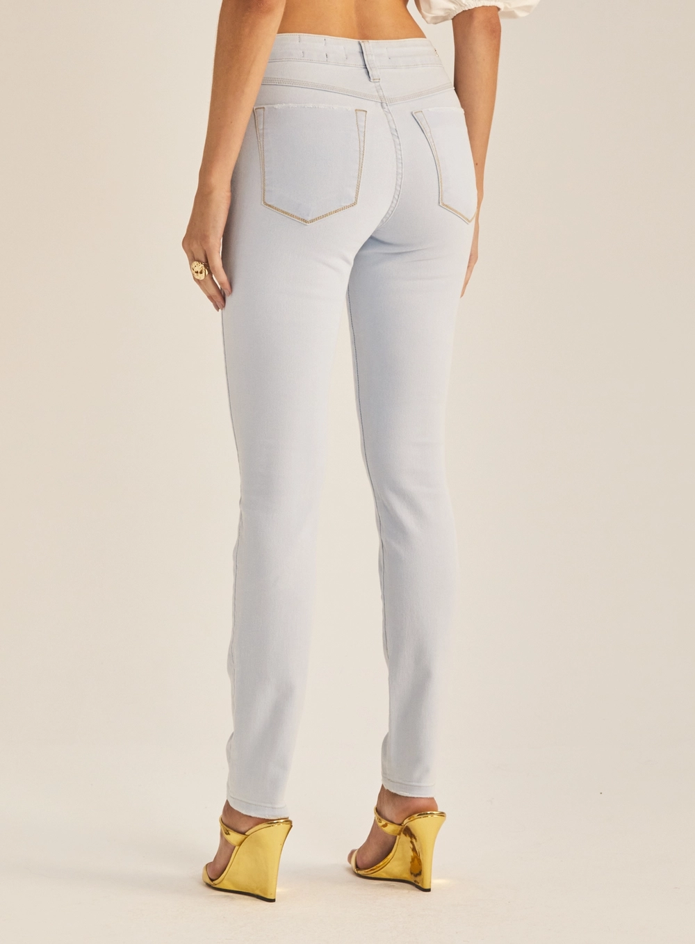 Calça Jeans Feminina Skinny Délavé Cintura Alta Índigo 4