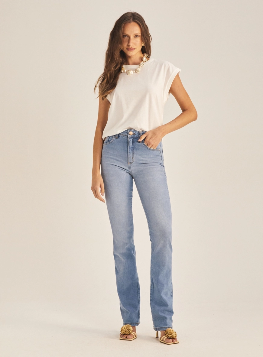 Calça Jeans Feminina Flare Cintura Alta Índigo 1