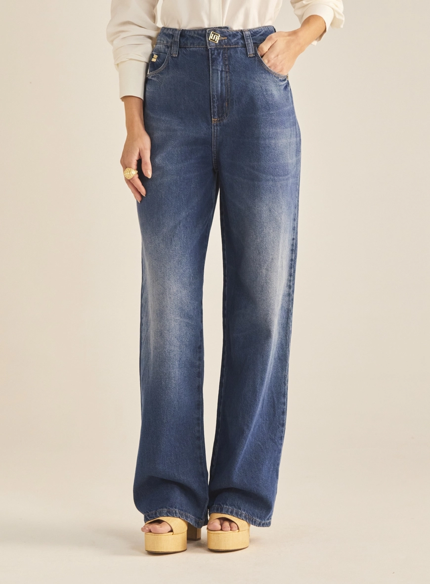 Calça Jeans Feminina Baggy Cintura Alta Índigo 2