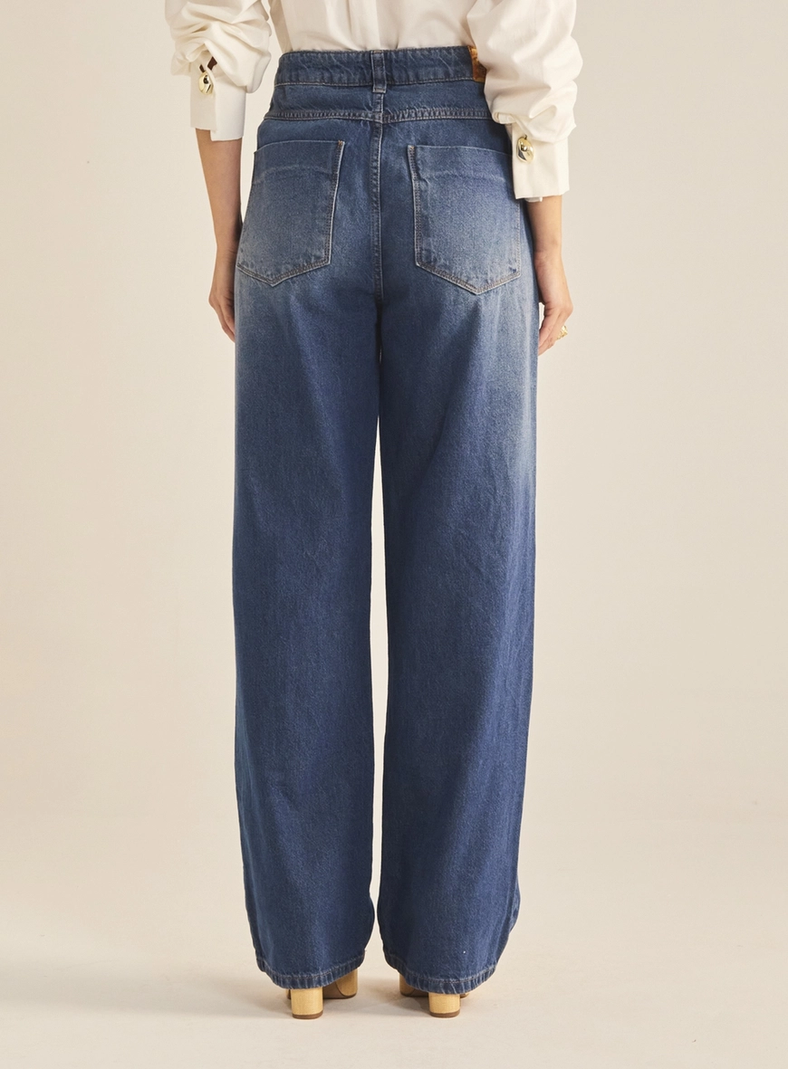 Calça Jeans Feminina Baggy Cintura Alta Índigo 4