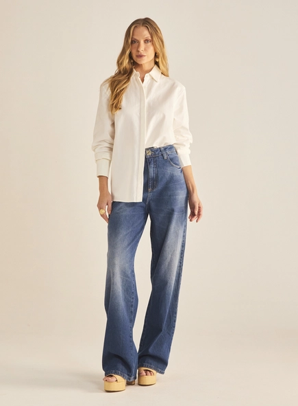 Calça Jeans Feminina Baggy Cintura Alta