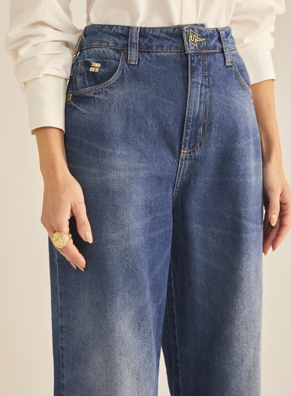 Calça Jeans Feminina Baggy Cintura Alta Índigo 3