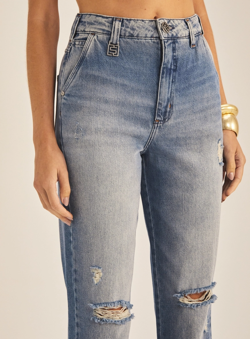 Calça Jeans Feminino Reta Com Barra Larga Índigo 3
