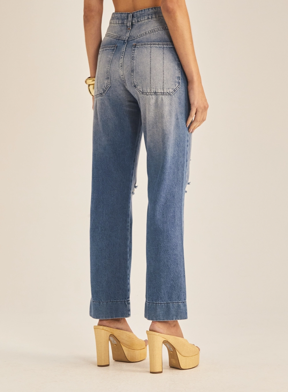 Calça Jeans Feminino Reta Com Barra Larga Índigo 4