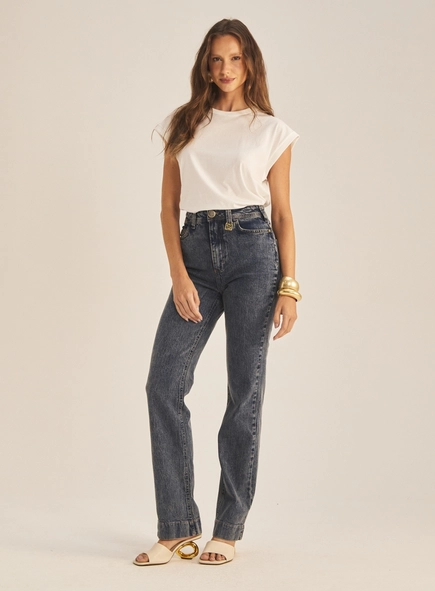 Calça Jeans Feminina Reta Fit Vintage