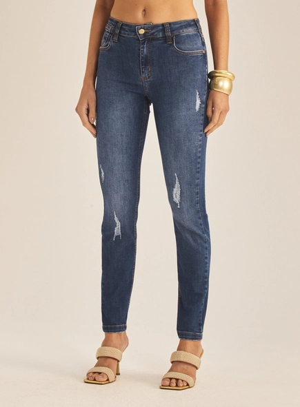Calça Jeans Feminina Skinny Com Puídos