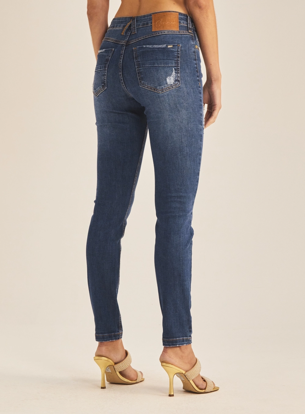 Calça Jeans Feminina Skinny Com Puídos Índigo 4