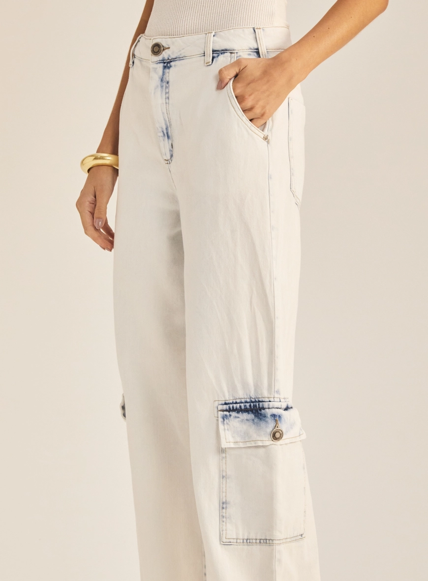 Calça Jeans Feminina Baggy Cargo Índigo 3