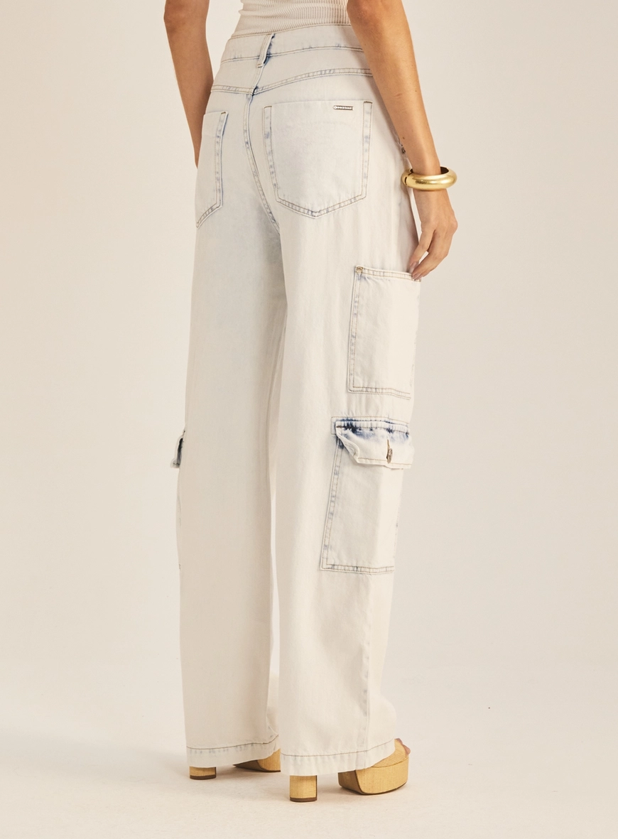 Calça Jeans Feminina Baggy Cargo Índigo 4