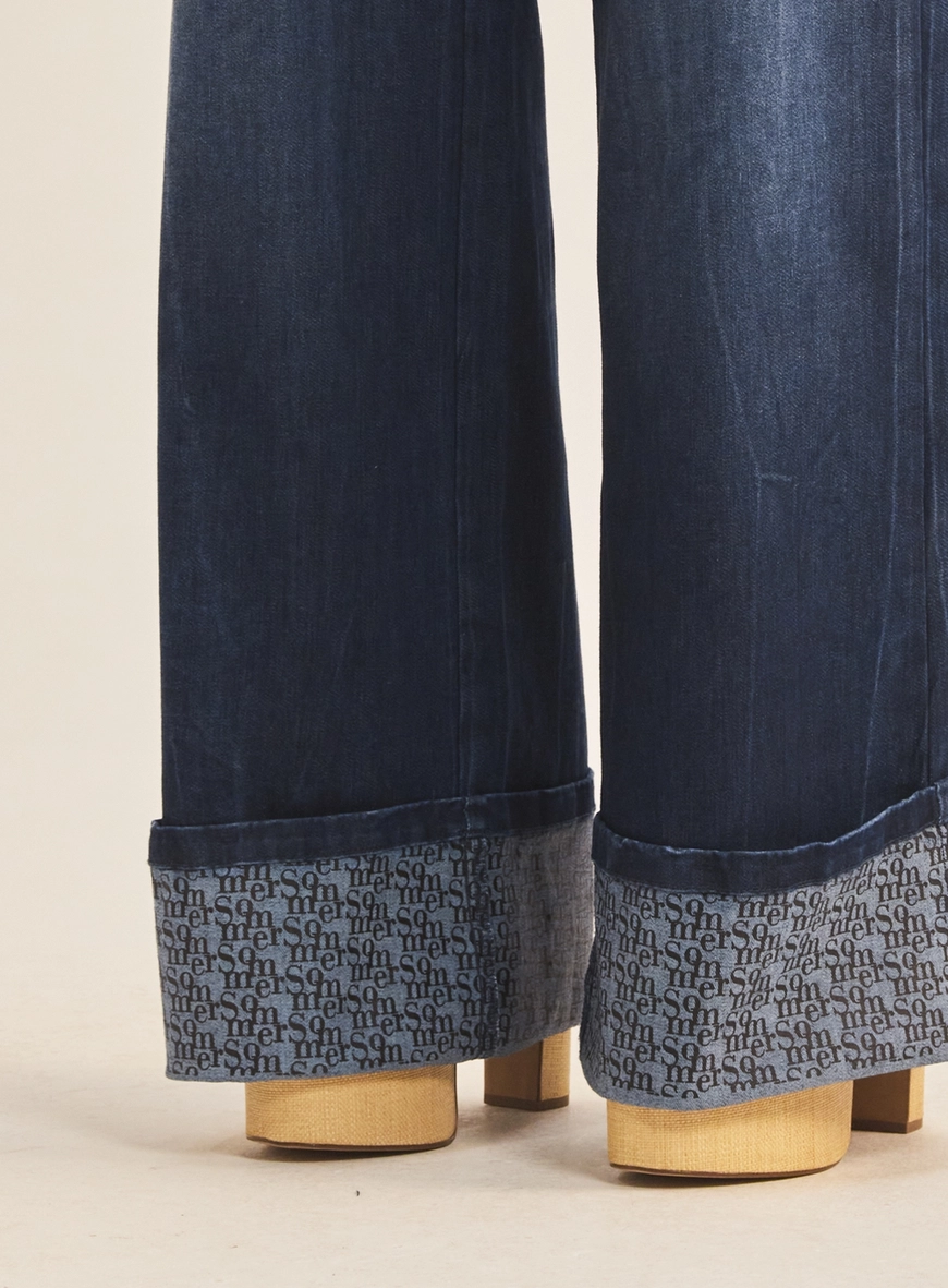Calça Jeans Feminina Wide Leg Com Barra Italiana Índigo 3