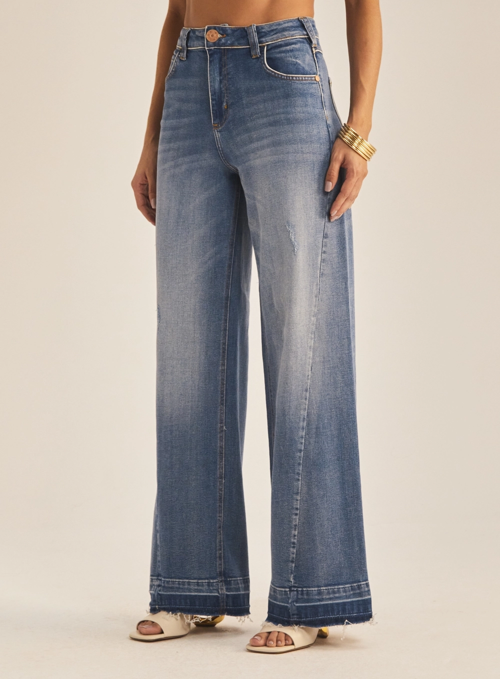 Calça Jeans Feminina Barra Larga Desfiada Índigo 2