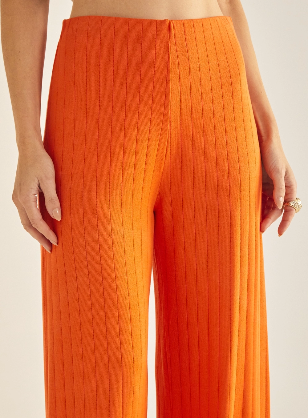 Calça Feminina Pantalona Canelada Laranja 3