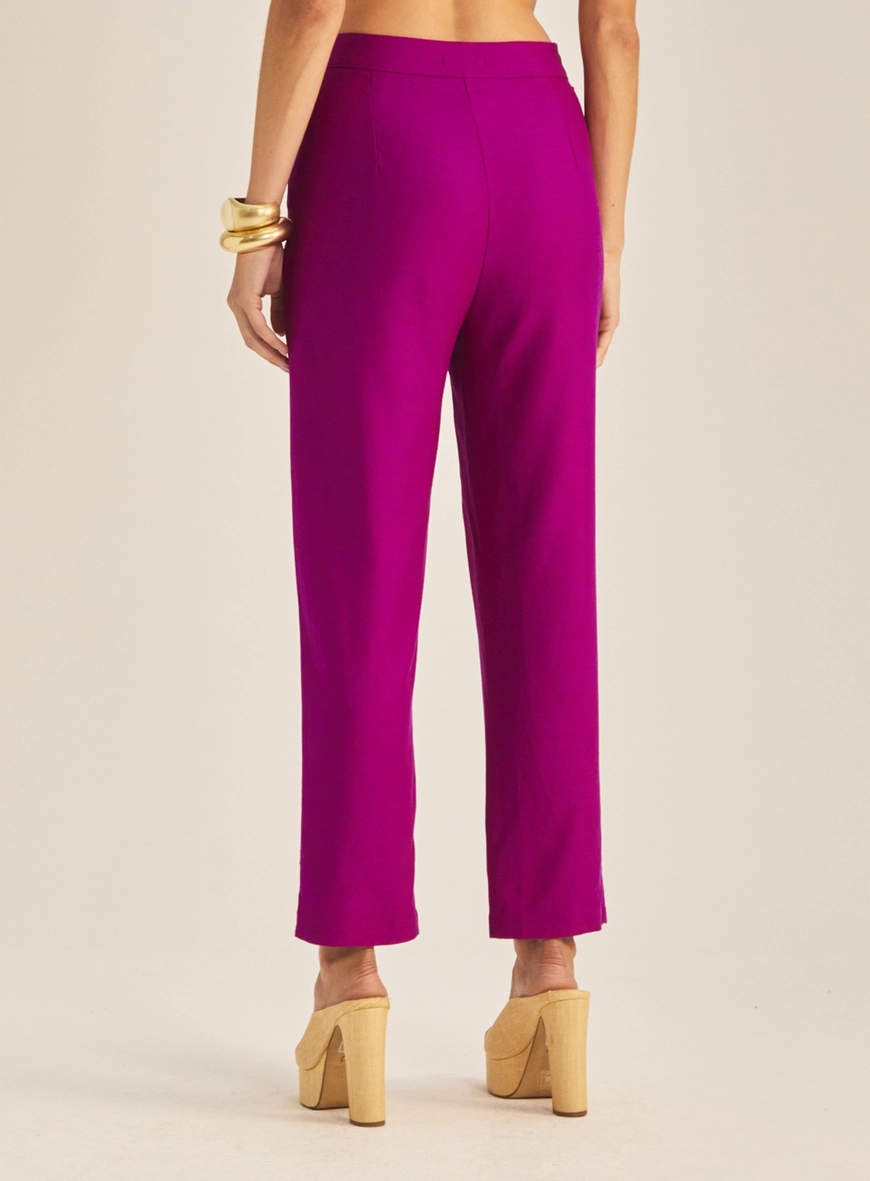 Calça Feminina Alfaiataria Carrot Linho Fúcsia Roxo 4