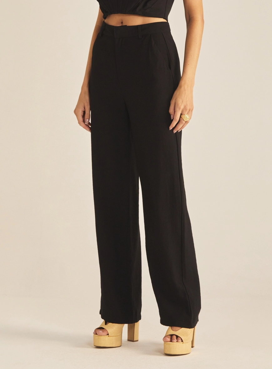 Calça Feminina Pantalona Alfaiataria Preto 2