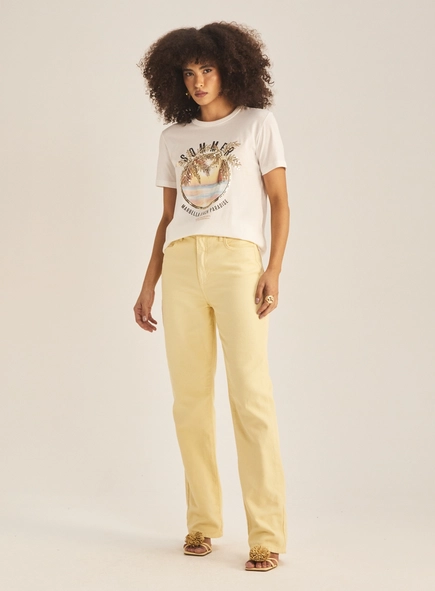 Calça Feminina Sarja Reta Cintura Alta
