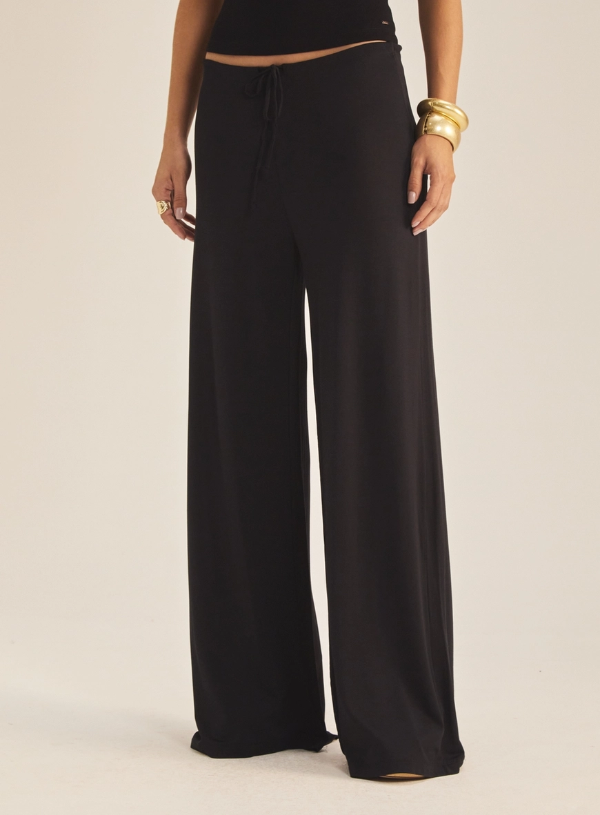 Calça Feminina Pantalona Com Cintura Ajustável Preto 2