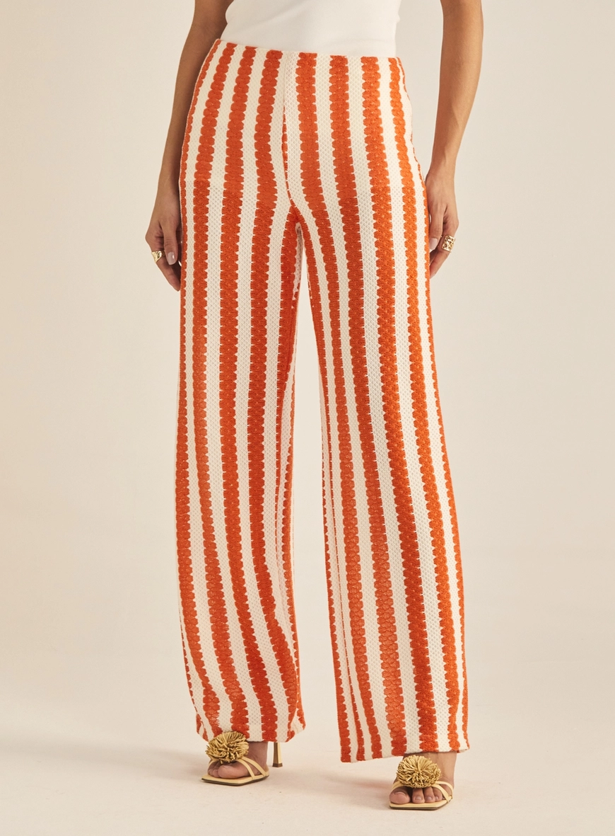 Calça Feminina Pantalona Tricô Listrada Estampados 2