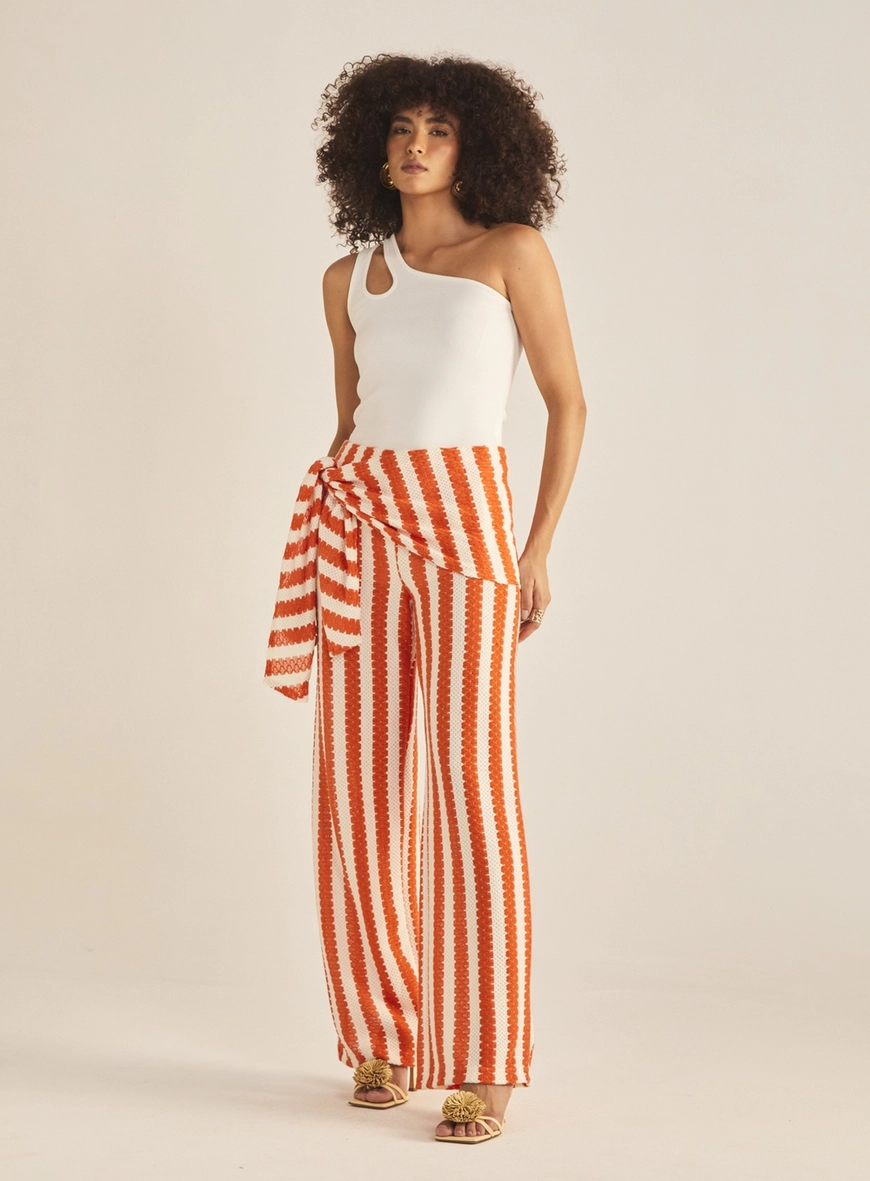 Calça Feminina Pantalona Tricô Listrada Estampados 5