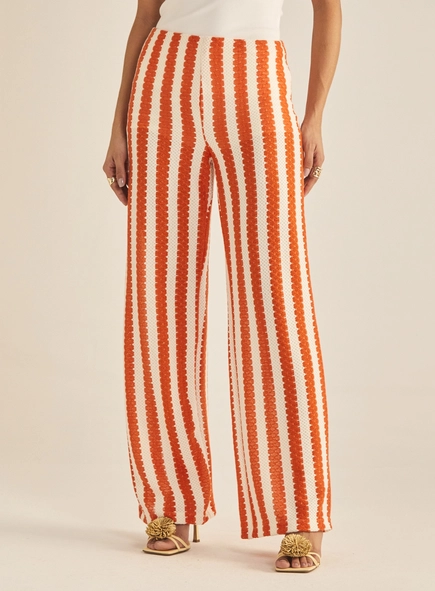 Calça Feminina Pantalona Tricô Listrada