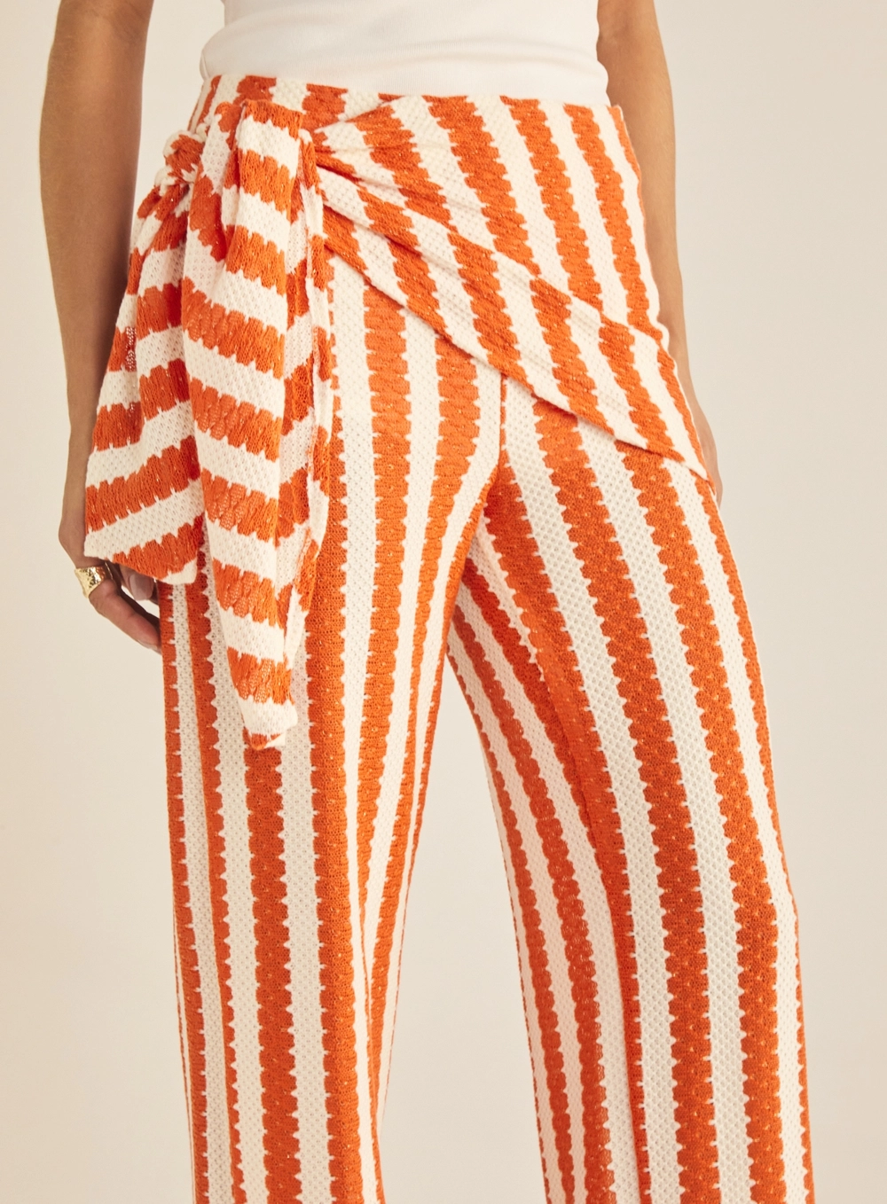 Calça Feminina Pantalona Tricô Listrada Estampados 3