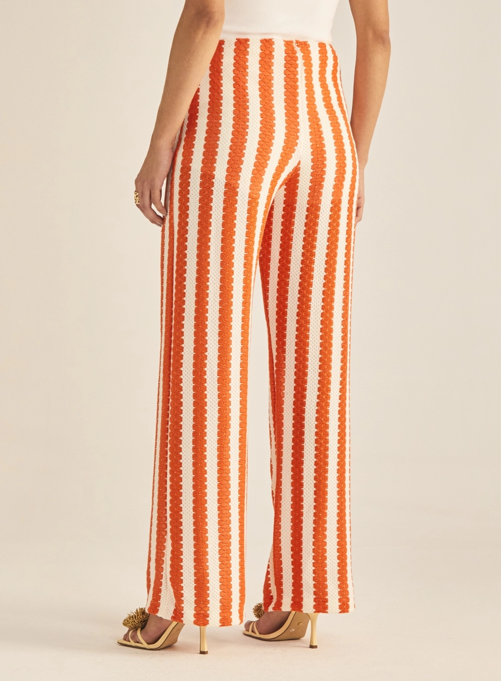 Calça Feminina Pantalona Tricô Listrada Estampados 4