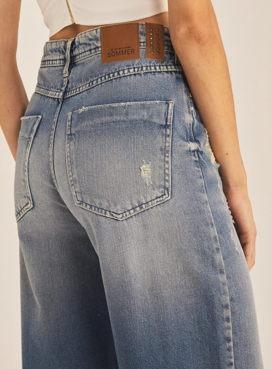 Calça Jeans Feminina Baggy  Lavagem Vintage Índigo 3