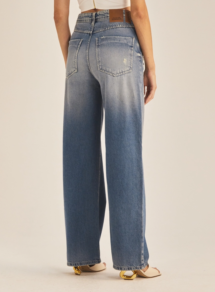 Calça Jeans Feminina Baggy  Lavagem Vintage Índigo 4