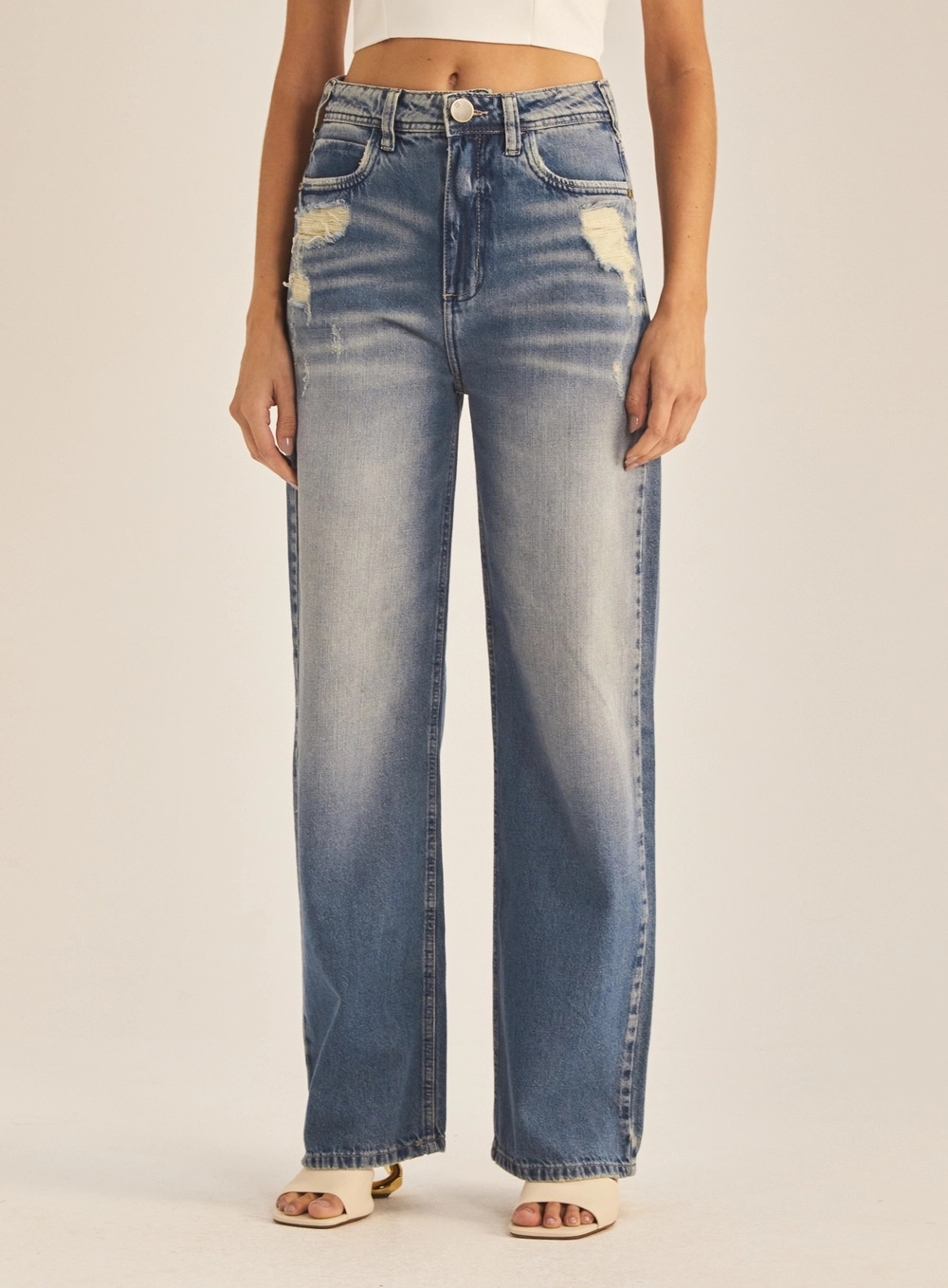Calça Jeans Feminina Baggy  Lavagem Vintage Índigo 2
