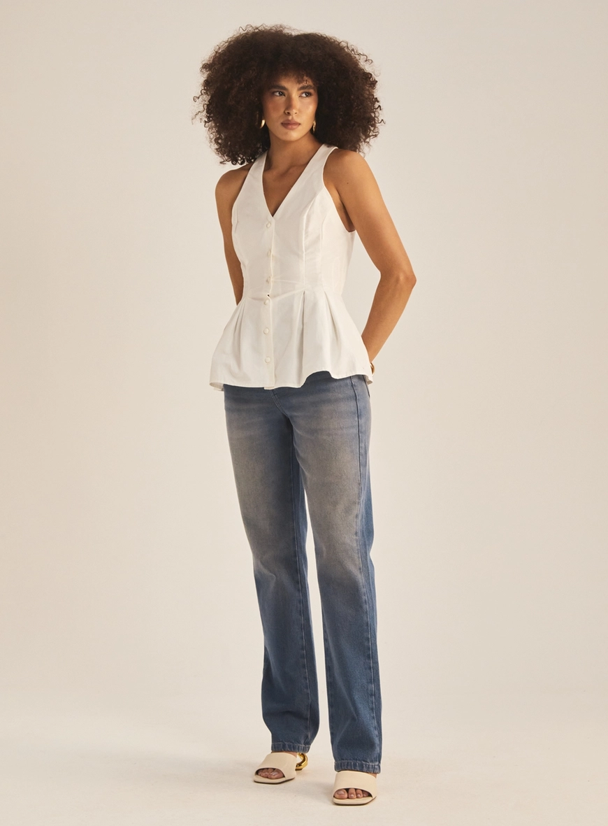 Calça Jeans Feminina Reta Essencial Relax Índigo 1