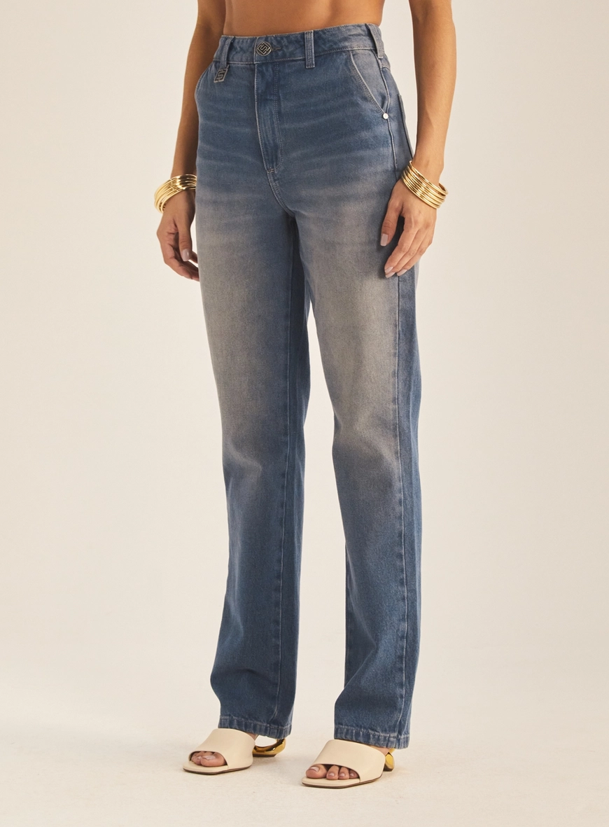 Calça Jeans Feminina Reta Essencial Relax Índigo 2