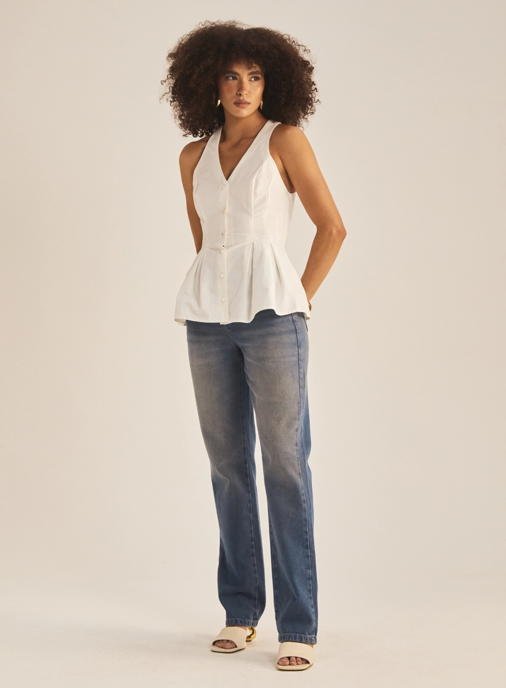 Calça Jeans Feminina Reta Essencial Relax Índigo 1