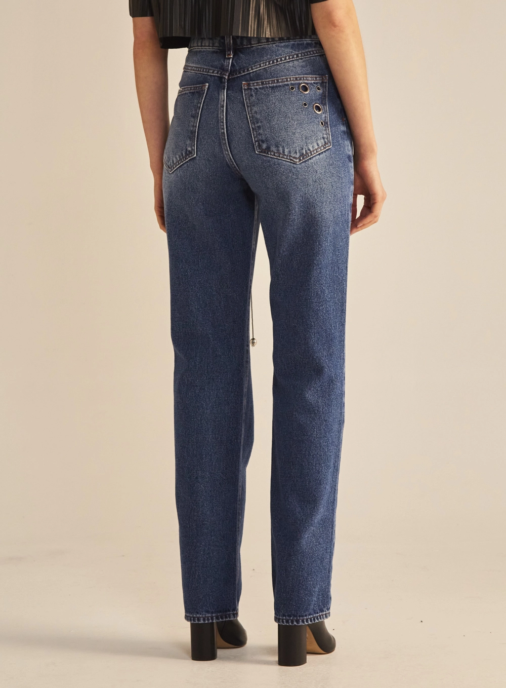 Calça Jeans Feminina Reta Slim Com Ilhós Índigo 4
