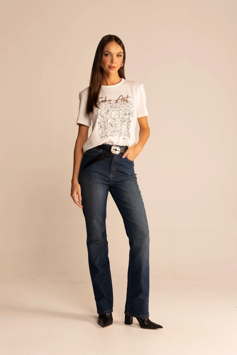 Calça Jeans Feminina Reta Slim Cintura Alta Índigo 1