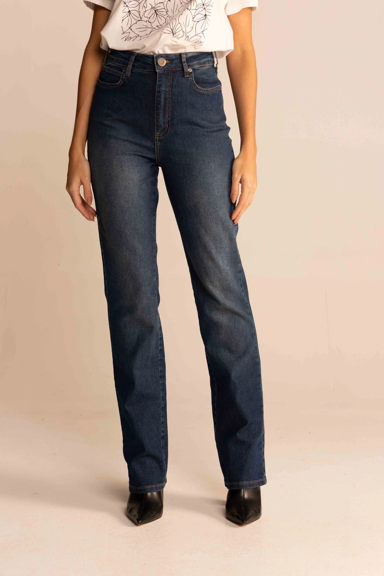 Calça Jeans Feminina Reta Slim Cintura Alta Índigo 2