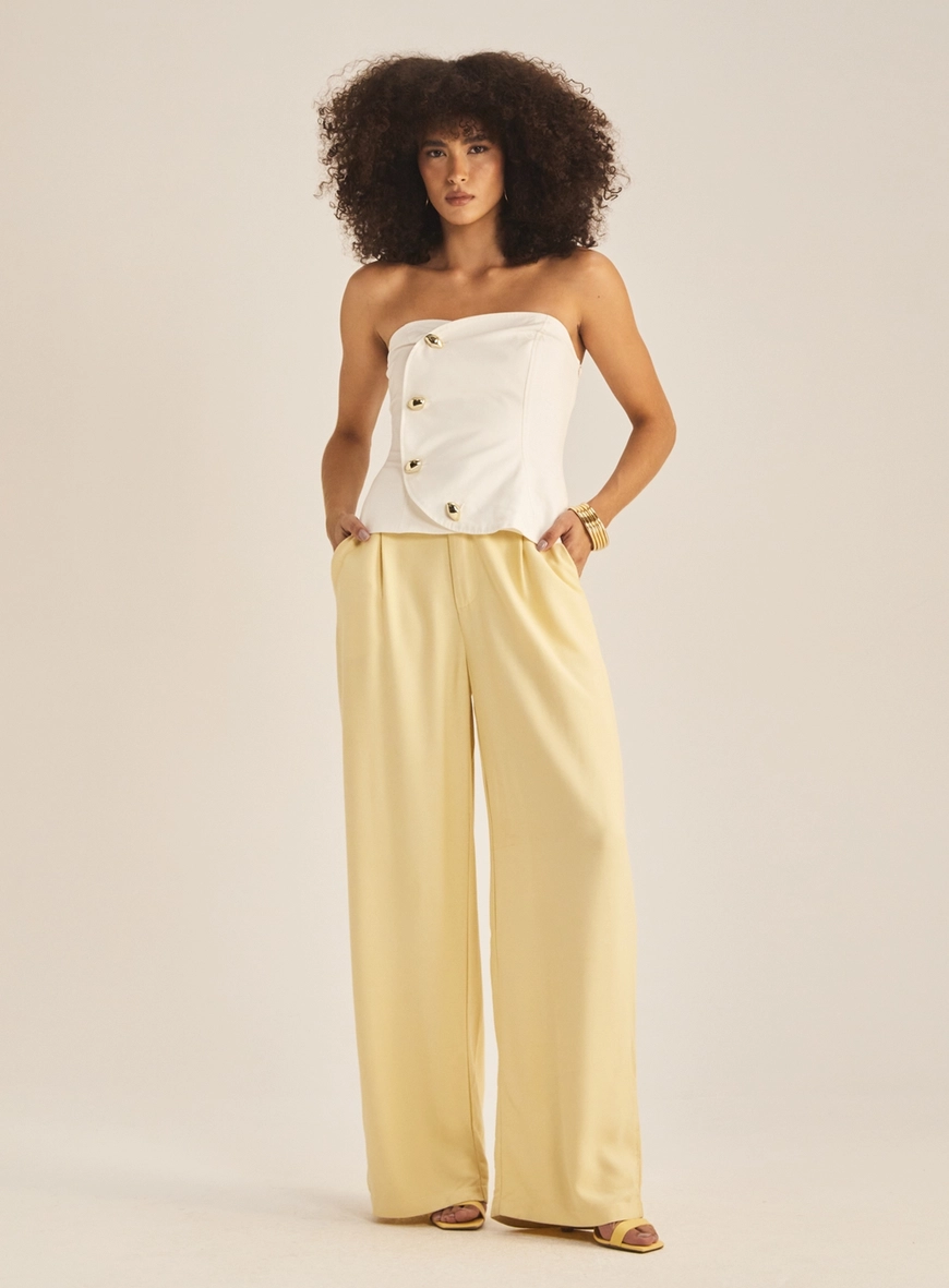 Calça Feminina Alfaiataria Pantalona Bege 1