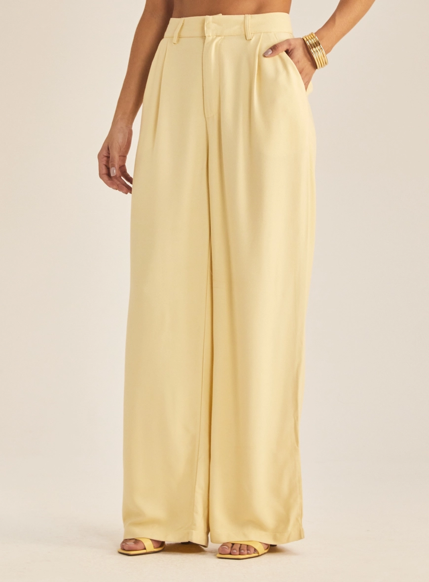 Calça Feminina Alfaiataria Pantalona Bege 2