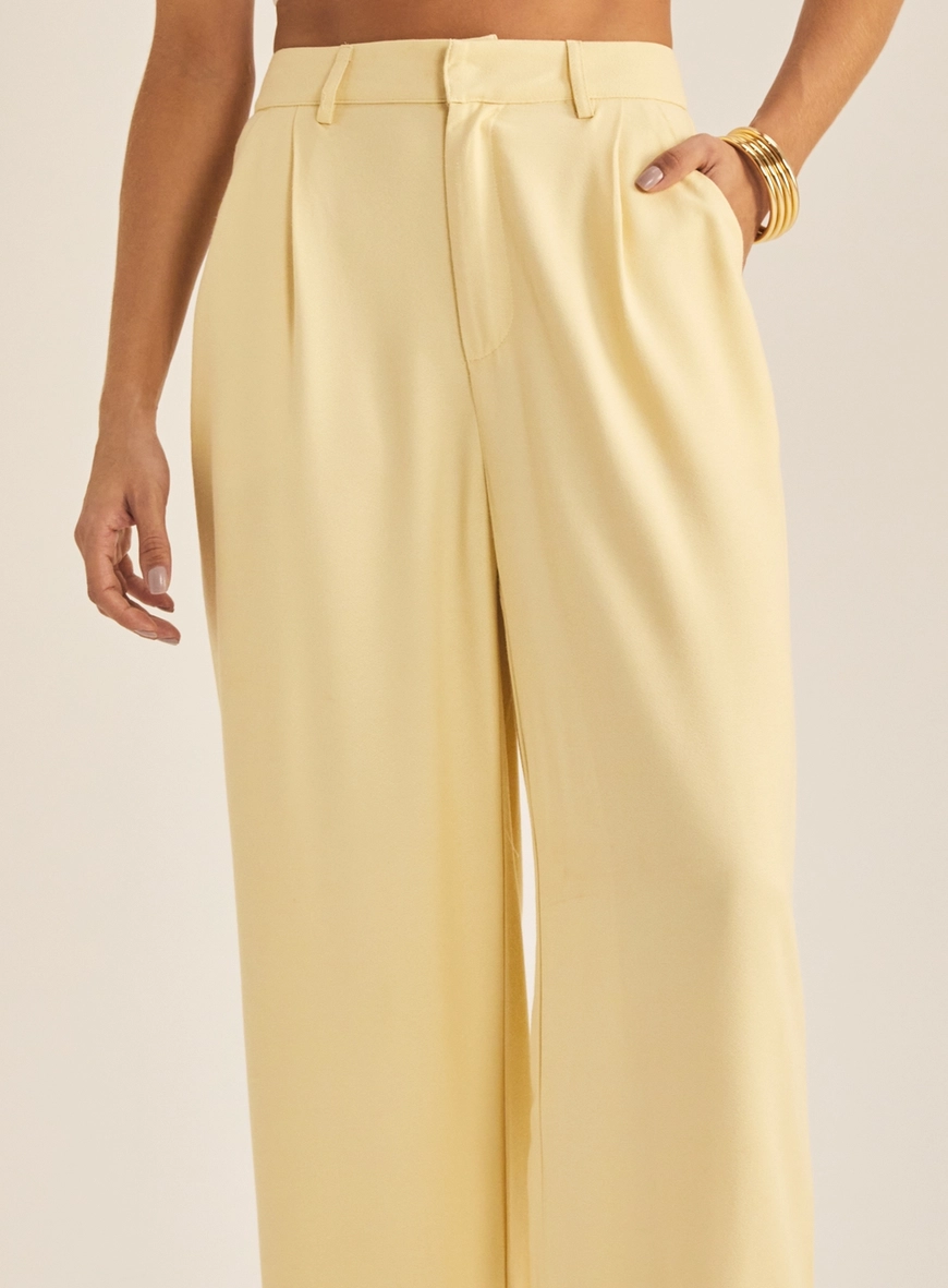 Calça Feminina Alfaiataria Pantalona Bege 3