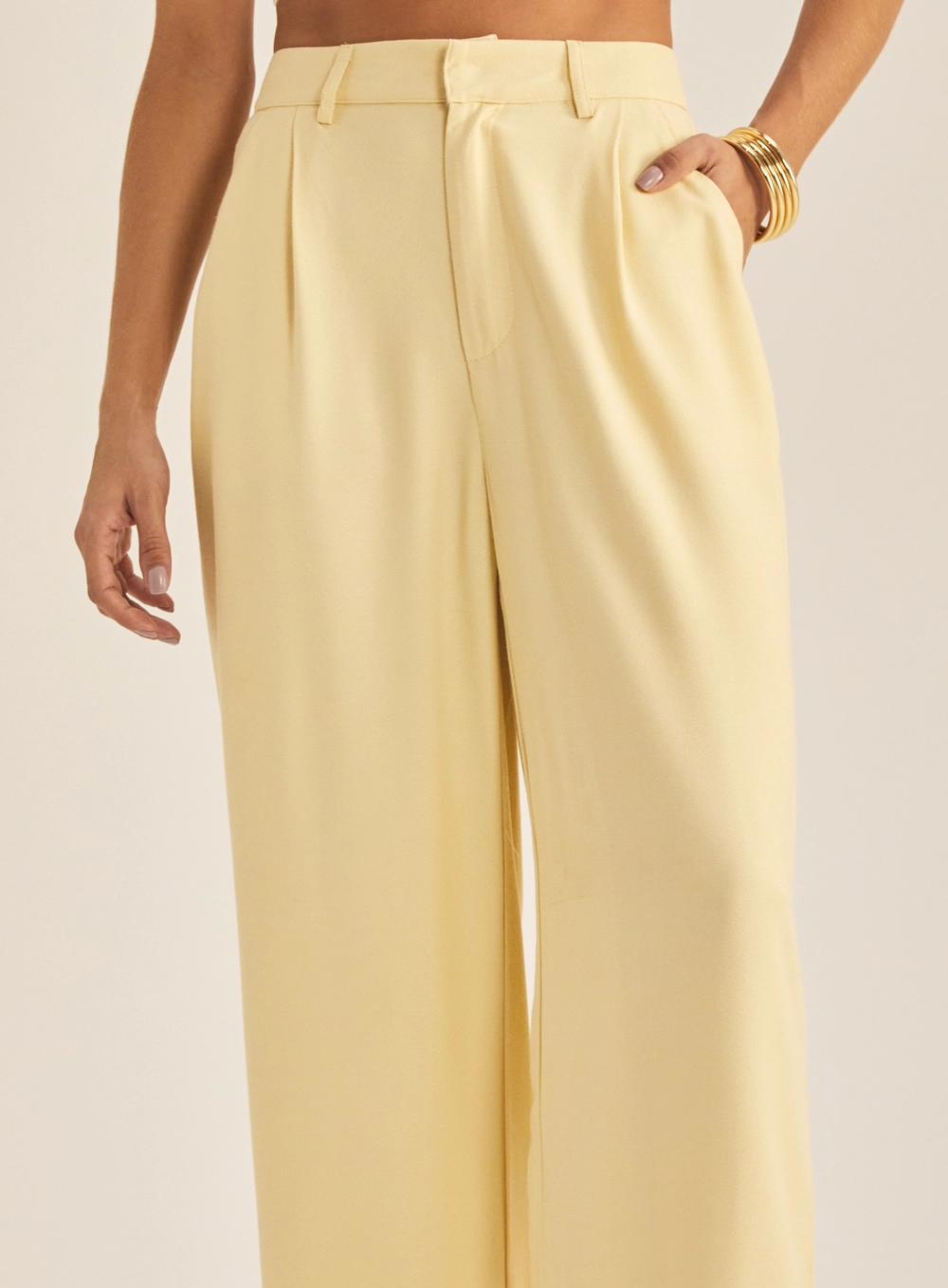 Calça Feminina Alfaiataria Pantalona Bege 3