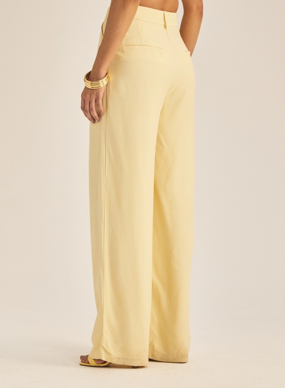 Calça Feminina Alfaiataria Pantalona Bege 4