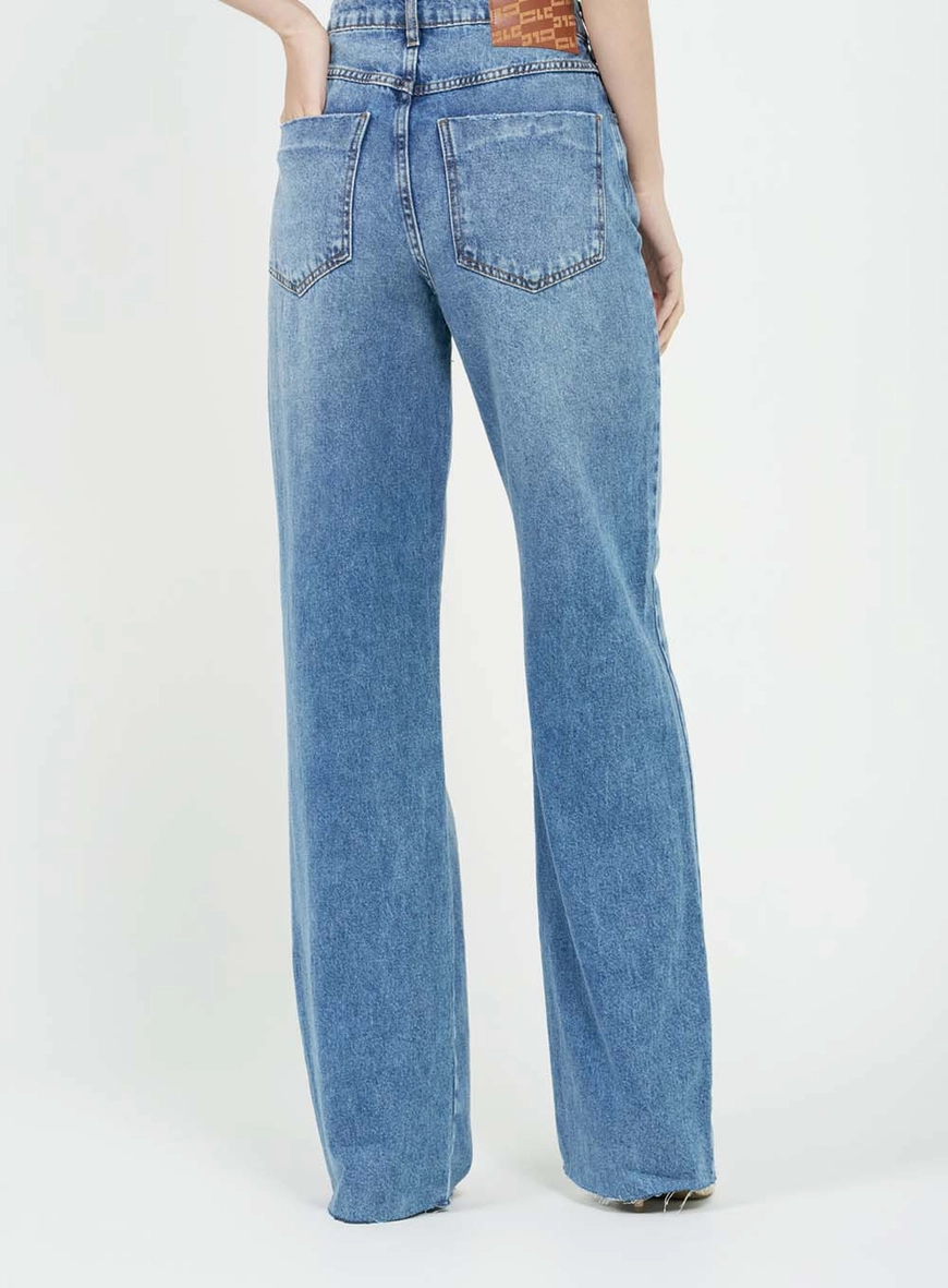 Calça Jeans Feminina Wide Leg Barra Desfiada Índigo 3