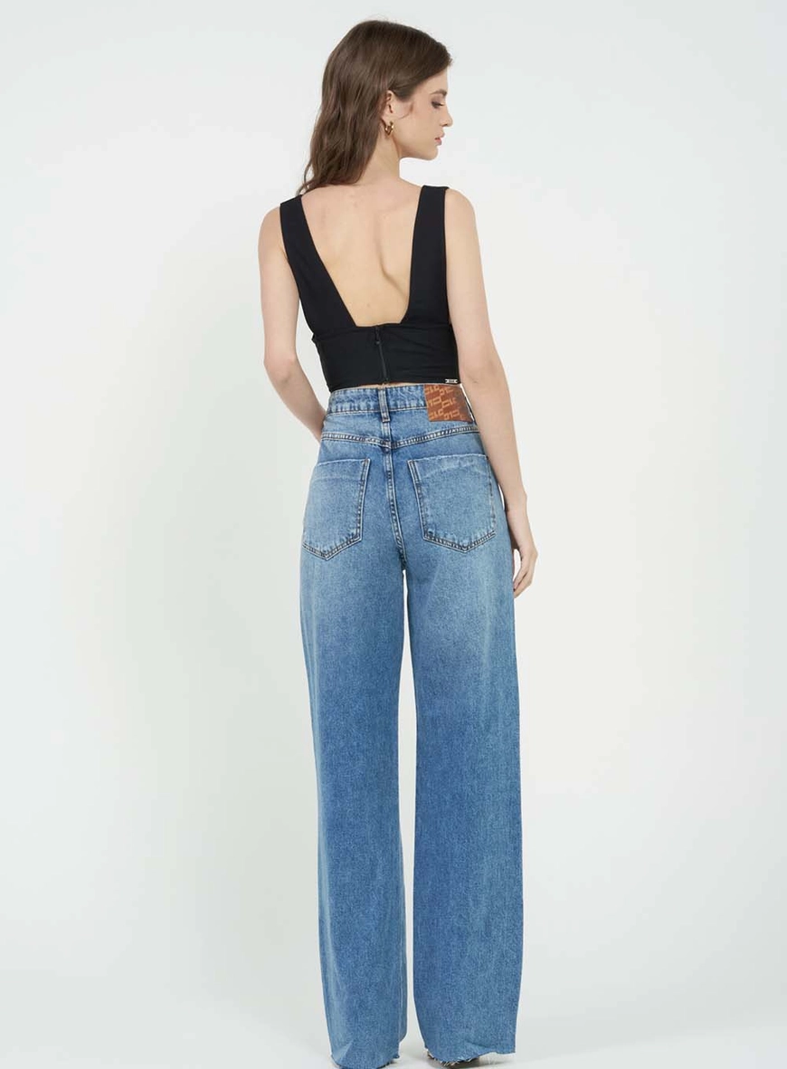 Calça Jeans Feminina Wide Leg Barra Desfiada Índigo 4