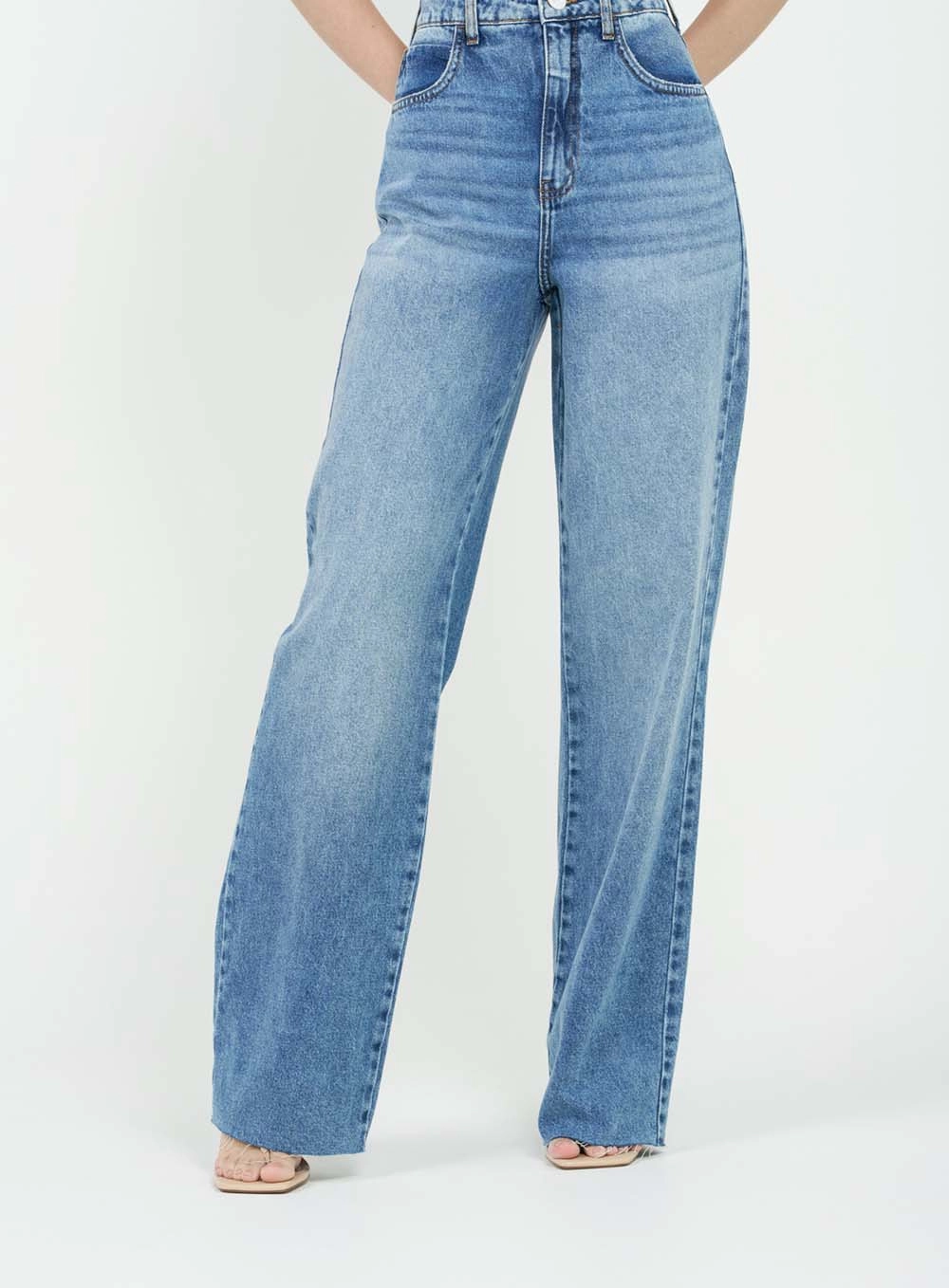 Calça Jeans Feminina Wide Leg Barra Desfiada Índigo 2