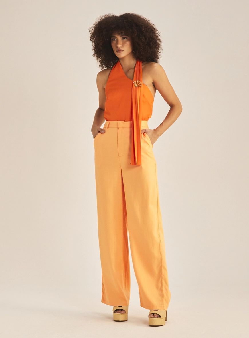 Calça Feminina Reta Linho Laranja 1