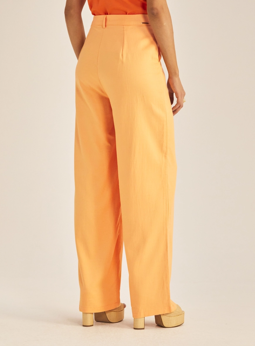 Calça Feminina Reta Linho Laranja 4