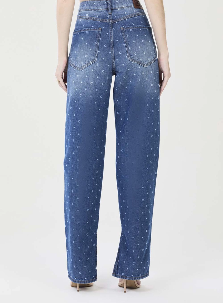 Calça Jeans Feminina Reta Estampada Com Fenda Indigo 3